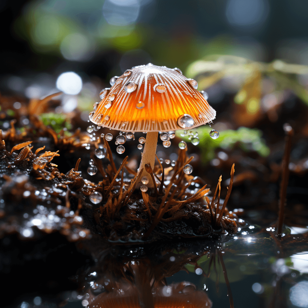 a-small-lightning-mashroom-with-water-drops